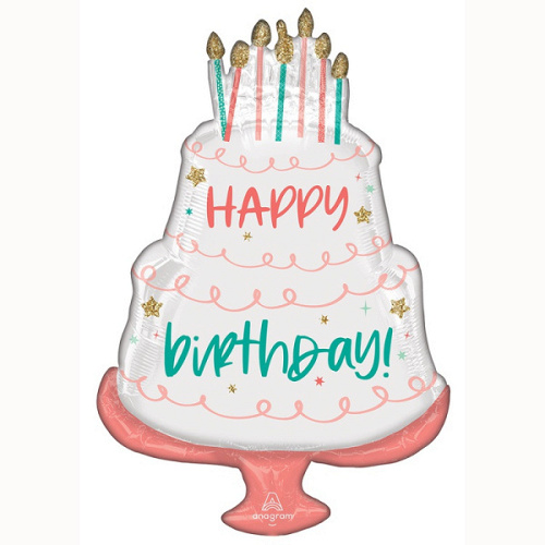 А Шар (28"/71 см) Фигура, Торт, Happy Birthday, 1 шт. в уп.