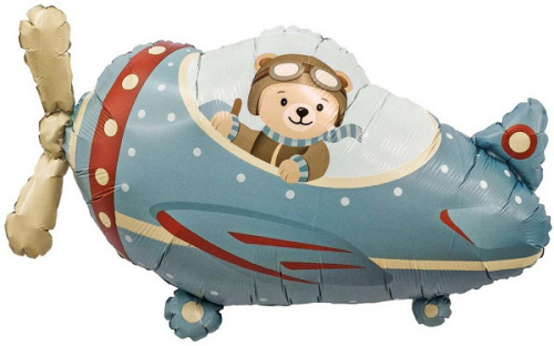 Шар (34''/86 см) Фигура, Самолет и мишка-пилот, 1 шт. в уп.