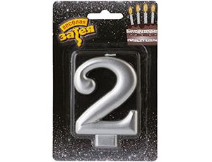 Свеча -цифра "2" Серебряная 8см/V