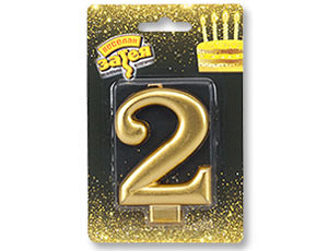 Свеча -цифра "2" Золотая 8см/V