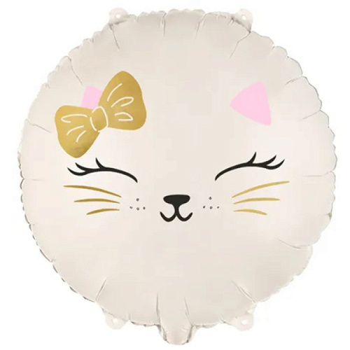 ПД Шар (18''/46 см) Круг, Киска с бантиком, Кремовый, 1 шт. в уп.