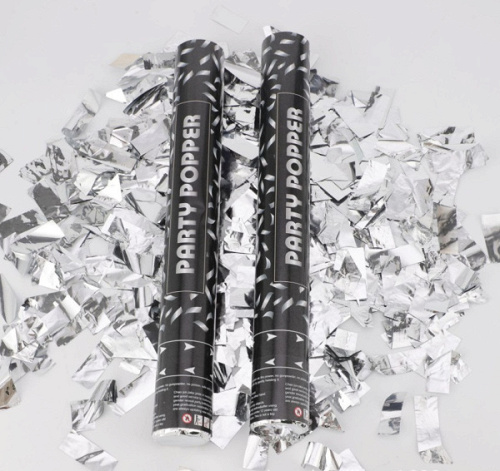 Пневмохлопушка, Серебро, Конфетти металлик, 30 см, 1 шт.