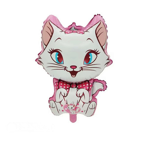 Шар (27''/69 см) Фигура, Кошечка с розовым бантиком, 1 шт. в уп.
