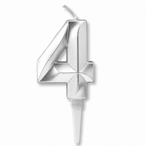 Свеча Цифра 4,  Грани, Серебро, 5 см, 1 шт.