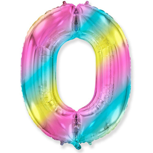 Ф Шар (40''/102 см) Цифра 0, Радуга, Градиент, 1 шт. в уп.