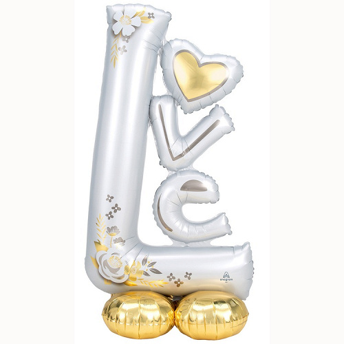 A Шар 3D (59"/150 см) Фигура на подставке, LOVE, Серебро, 1 шт. в уп.