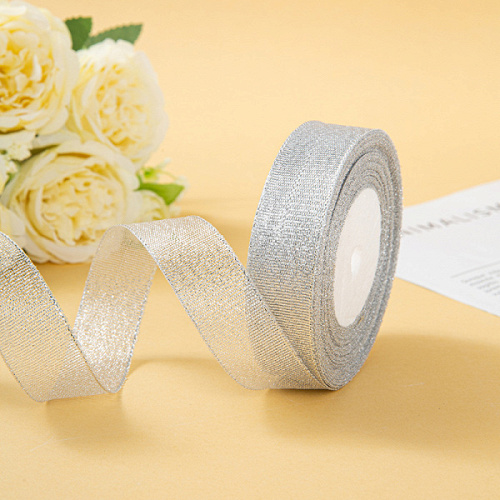 Лента парча (2,5 см*22,85 м) Мерцающий блеск, Серебро, Металлик, 1 шт.