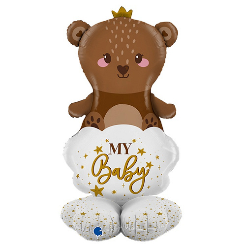 G Шар 3D (47''/119 см) Фигура на подставке, MY BABY, Мишка, 1 шт. в уп.