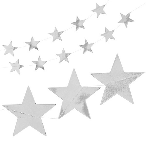 Гирлянда-подвеска Звезда, Серебро, Металлик, 200 см, 7 см*20 шт, 1 уп.