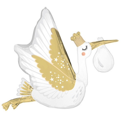 А Шар (35"/89 см) Фигура, Аист, Белый, Сатин, 1 шт. в уп.