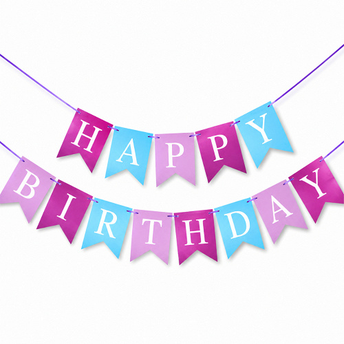 Гирлянда Флажки, Happy Birthday, Фиолетовый/Сиреневый/Голубой, 500 см, 1 уп.
