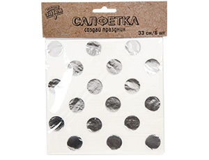 Сервировочные салфетки, Белый, Горох Серебро, 33*33 см, 6 шт.