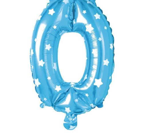 Шар (16"/41 см) Цифра 0, Звёзды, Голубой, 1 шт. в уп.