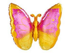 A Шар (25"/64 см) Фигура, Бабочка, Pink/Yellow, 1 шт. в уп.