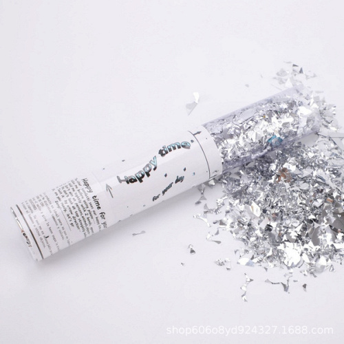 Пневмохлопушка, Серебро, Конфетти дробленое, 40 см, 1 шт.