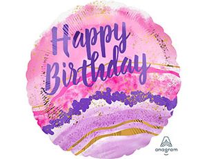 A Шар (18''/46 см) Круг, Happy Birthday, Мраморная акварель, 1 шт. в уп.