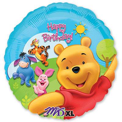 A Шар (18''/46 см) Круг, Happy Birthday, Винни Пух, 1 шт. в уп.