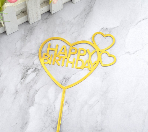 Топпер, HAPPY BIRTHDAY, Сердца, 1 шт.