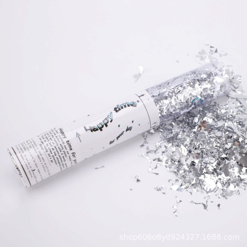 Пневмохлопушка, Серебро, Конфетти дробленое, 40 см, 1 шт.