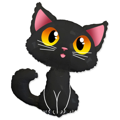 Шар (14''/36 см) Мини-фигура, Котенок, Черный, 1 шт.