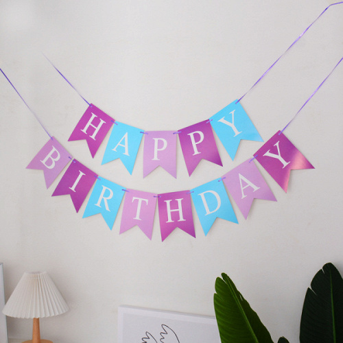 Гирлянда Флажки, Happy Birthday, Фиолетовый/Сиреневый/Голубой, 500 см, 1 уп.