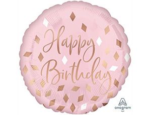 A Шар (18''/46 см) Круг, Happy Birthday, Пудровая Нежность, 1 шт. в уп.