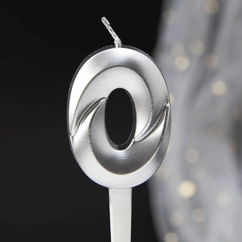 Свеча Цифра 0,  Грани, Серебро, 5 см, 1 шт.
