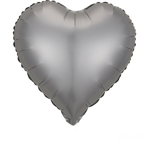 Шар (18"/46 см) Сердце, Сатин, Серебро, 1 шт.