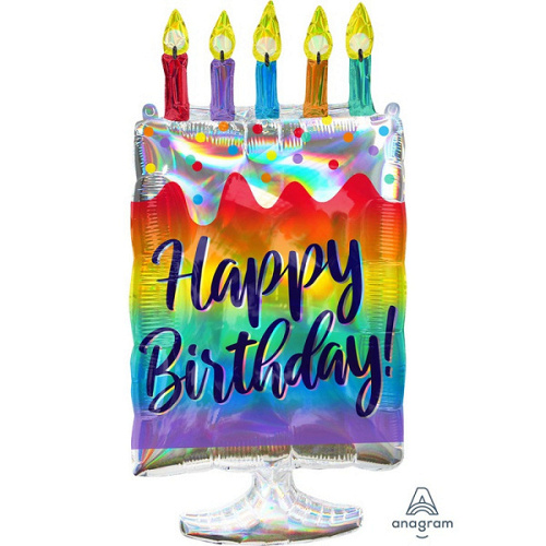 A Шар (30"/76 см) Фигура, Торт, Happy Birthday, Радуга, 1 шт. в уп.
