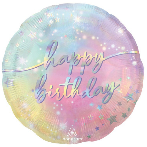 A Шар (18''/46 см) Круг, Happy Birthday, Сияние, 1 шт. в уп.