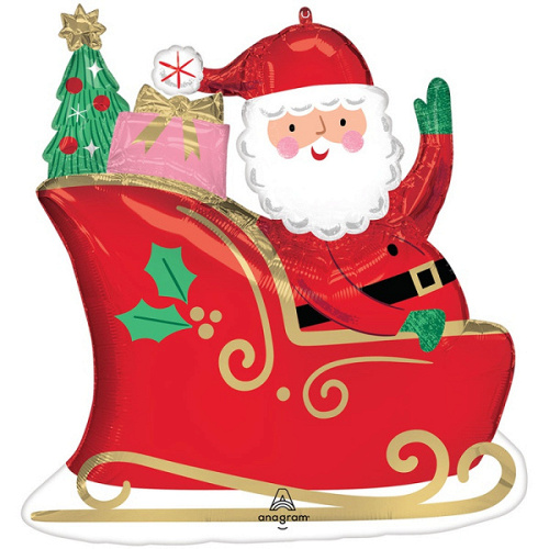 A Шар (27''/69 см) Фигура, Санта с подарками на санях, 1 шт. в уп.