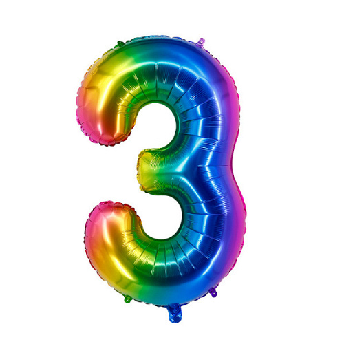 Шар (40"/102см) Цифра 3, Радуга, 1шт