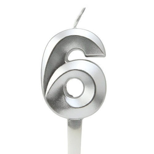 Свеча Цифра 6,  Грани, Серебро, 5 см, 1 шт.