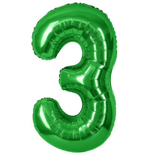 Шар (40"/102 см) Цифра 3, Зеленый, 1 шт. в уп.