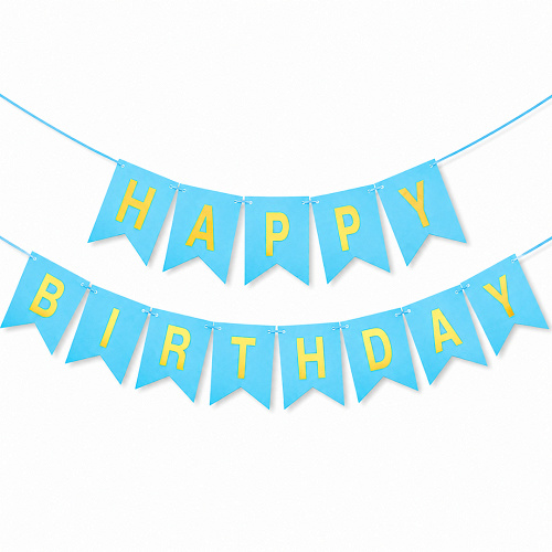 Гирлянда Флажки, Happy Birthday, Голубой/Золото, 500 см, 1 уп.