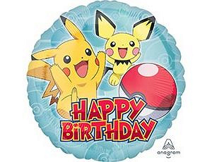 A Шар (18''/46 см) Круг, Happy Birthday, Покемон, Пикачу, 1 шт. в уп.
