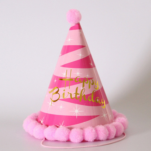 Колпак, Happy Birthday, Розовый, Фуше полосы, 1 шт.