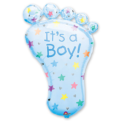 A Шар (32''/81 см) Фигура, Стопа мальчика, Голубой, 1 шт. в уп.