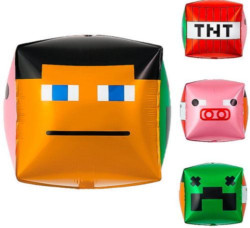 Шар 3D (22"/56 см) Куб, Майнкрафт, 1 шт. в уп.