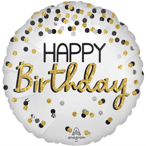 A Шар (18"/46 см) Круг, Happy Birthday, Горошек, 1 шт. в уп.